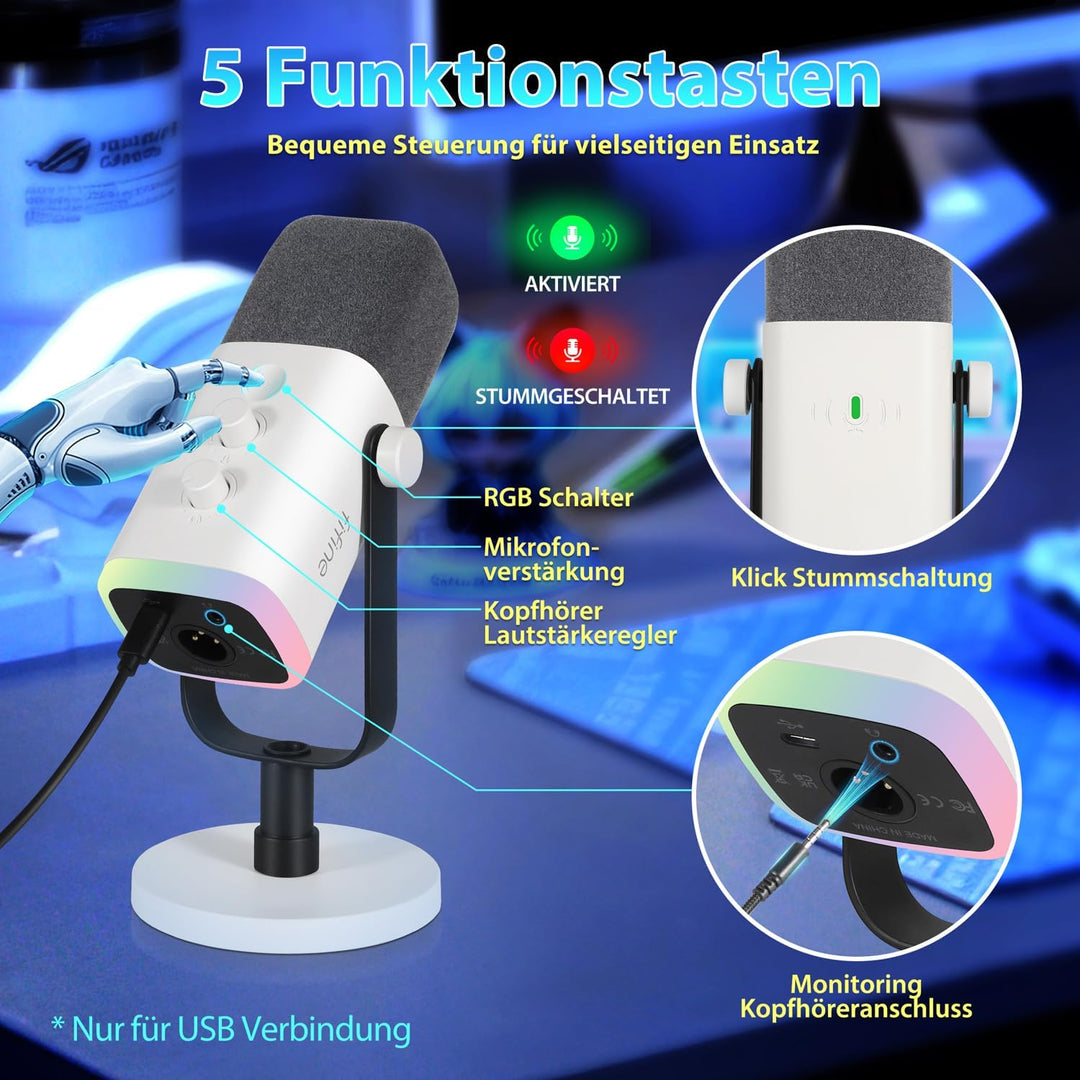 FIFINE USB XLR Mikrofon für Streaming Podcast Studio, Dynamisch Microphone Gaming PC mit Stummschalt