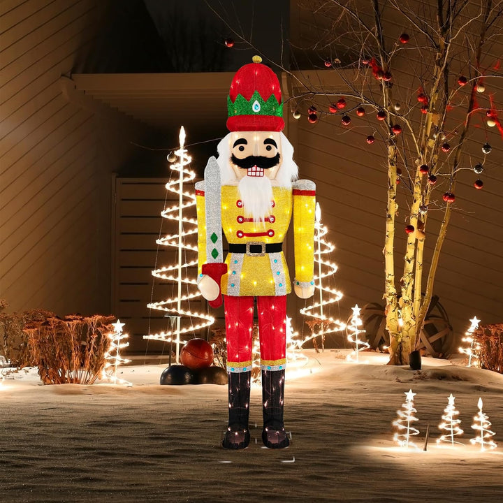 COSTWAY Weihnachten Nussknacker Figur gross, beleuchtete Weihnachtsdeko XXL, Weihnachtsfigur mit Met