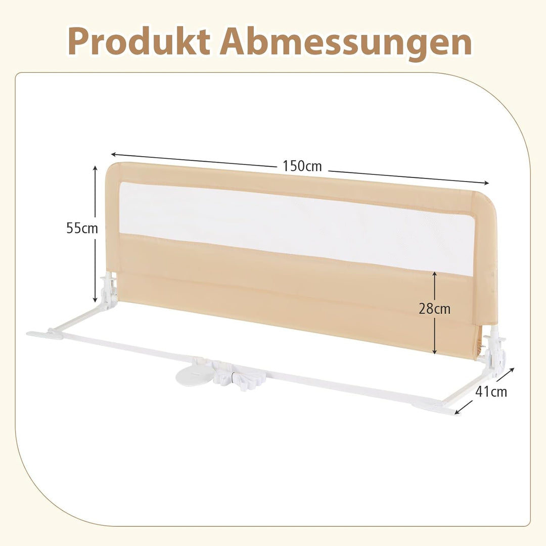 COSTWAY Bettgitter klappbar, 150 x 55 cm Bettschutzgitter mit Sicherheitsgurt & abnehmbarem Bezug, K