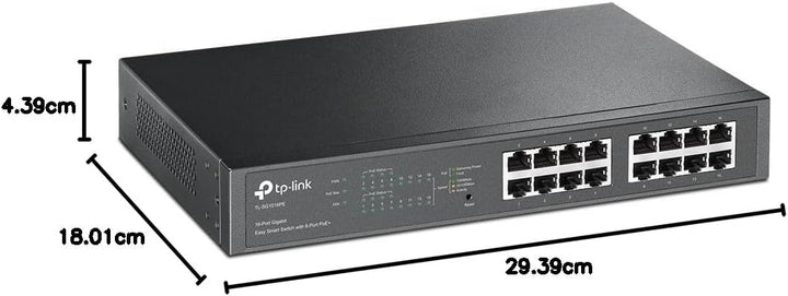 TP-Link TL-SG1016PE 16-Port Gigabit Easy Smart Switch mit 8-Port PoE+, bis zu 30 W pro Port und 150