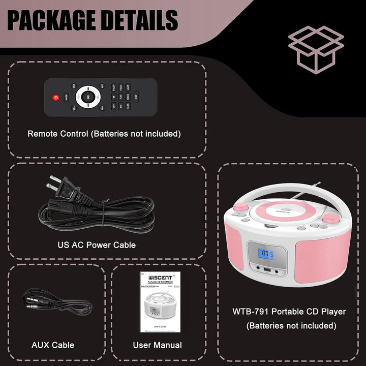 Tragbarer CD-Player Boombox mit Bluetooth | Fernsteuerung | FM-Radio | USB | MP3-Wiedergabe | Kompat