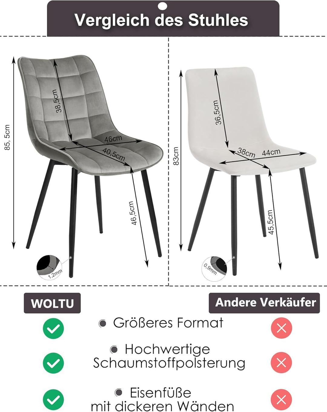WOLTU® Esszimmerstühle BH142hgr-2 2er Set Küchenstuhl Polsterstuhl Wohnzimmerstuhl Sessel mit Rücken