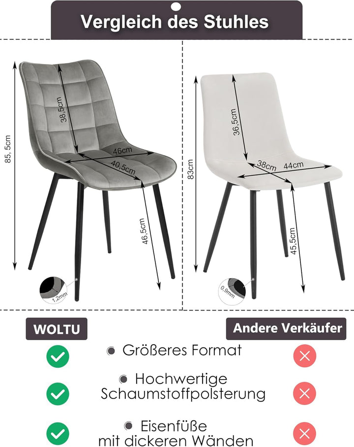 WOLTU® Esszimmerstühle BH142hgr-2 2er Set Küchenstuhl Polsterstuhl Wohnzimmerstuhl Sessel mit Rücken