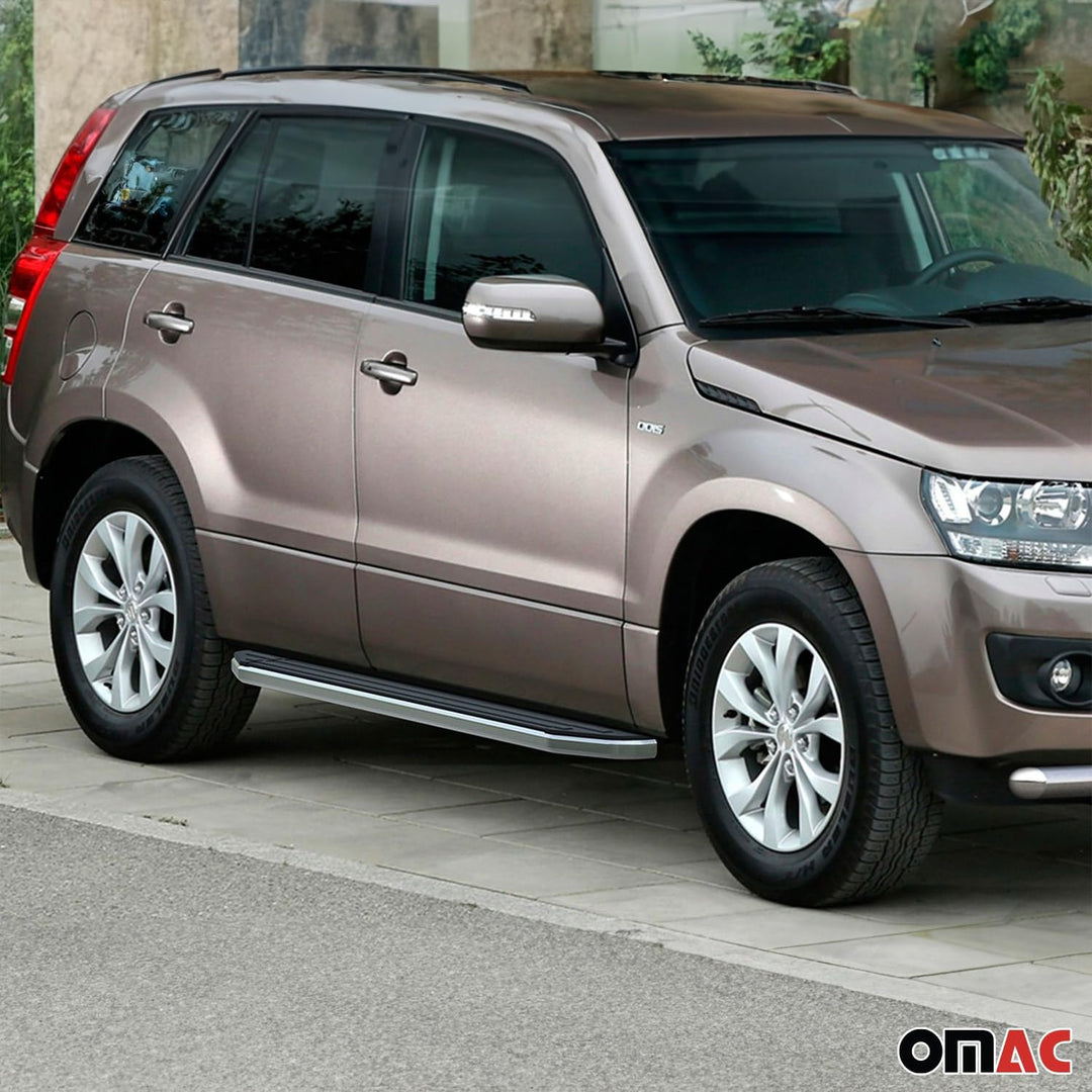 OMAC Trittbretter Seitenschweller kompatibel mit Suzuki Grand Vitara 2005-2016 TÜV ABE Silber-Schwar