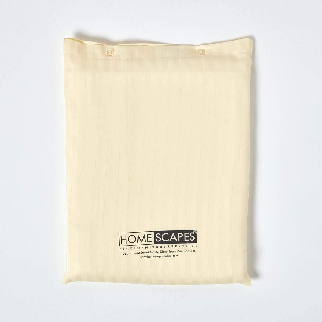 HOMESCAPES Damast Bettlaken ohne Gummizug vanille 275x275 cm, Baumwoll-Betttuch Satin-Streifen, Haus