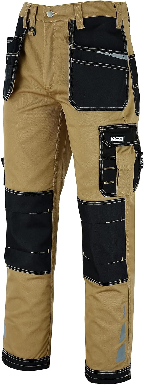 MS9 Herren Arbeitshose Bundhose Cargohose mit Holstertaschen Werkzeugtaschen Multifunktions und Knie