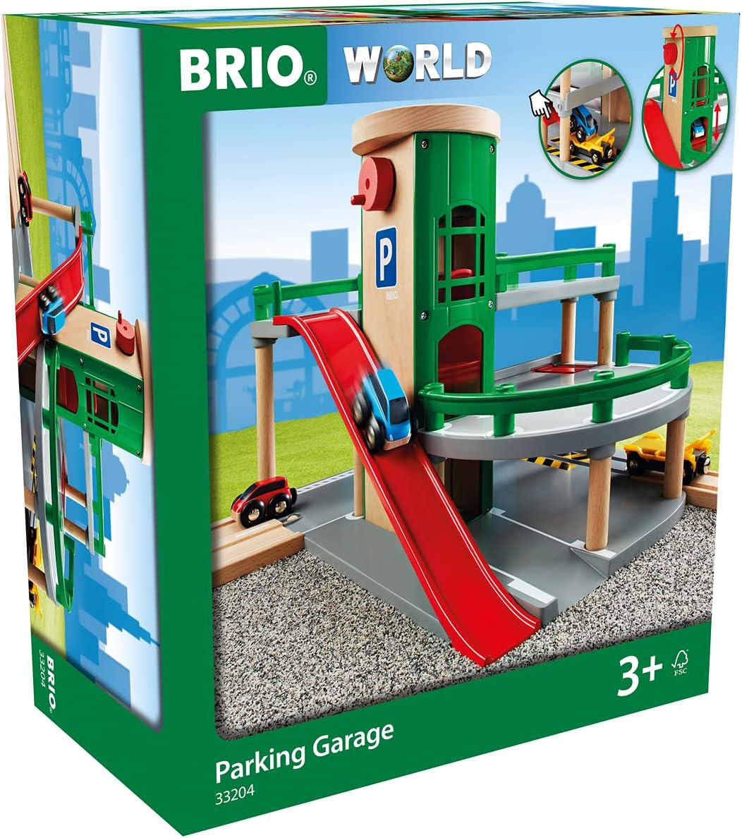 BRIO World 33204 - Parkhaus, Strassen & Schienen & Bahn 33402 - Mittleres Schienensortiment - 16 Gle