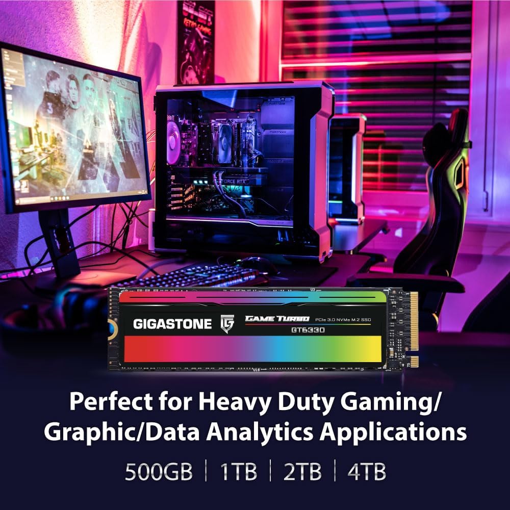 Gigastone SSD 500GB NVMe Gen3 Gaming M.2 2280 PCIe 3.0x4 Internes Solid State Laufwerk Festplatte Sp