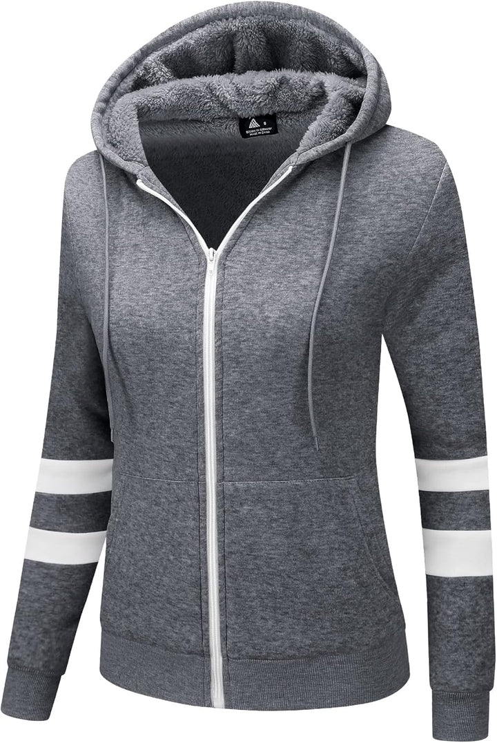 LLdress Sweatjacke Damen Fleecejacke mit Kapuze Hoodie für Frau Basic Kapuzenjacke mit Reissverschlu