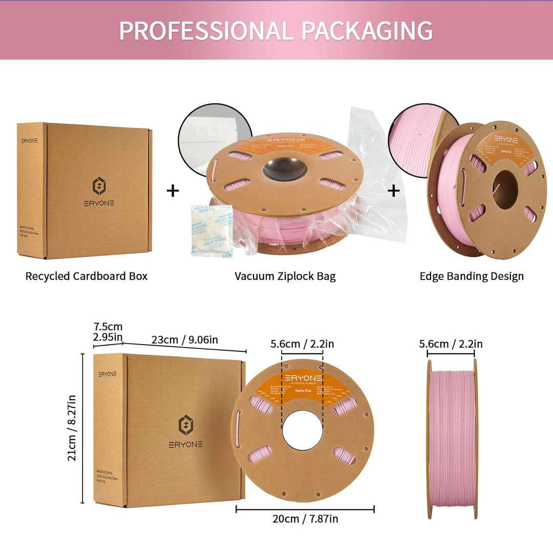 ERYONE Matte PLA 3D Drucker Filament 1.75mm, Massgenauigkeit +/- 0.03 mm, 1 kg 1 Spule, Matte Rosa