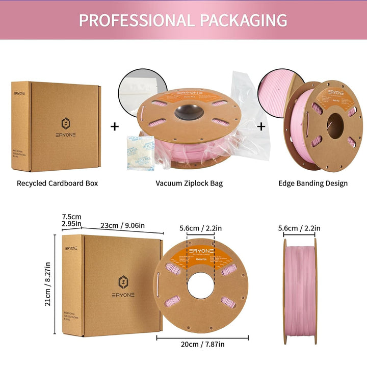 ERYONE Matte PLA 3D Drucker Filament 1.75mm, Massgenauigkeit +/- 0.03 mm, 1 kg 1 Spule, Matte Rosa