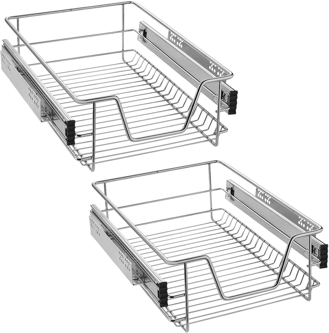 NAIZY 2x Teleskopschublade 40cm Breite anwendbar Küchenschublade Silber Küchen Regal aus Massiver Ed