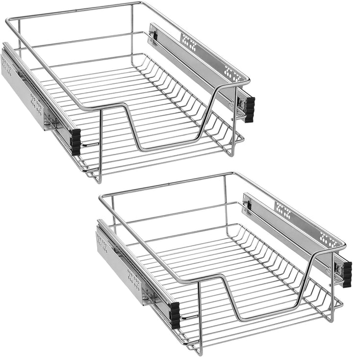 NAIZY 2x Teleskopschublade 40cm Breite anwendbar Küchenschublade Silber Küchen Regal aus Massiver Ed