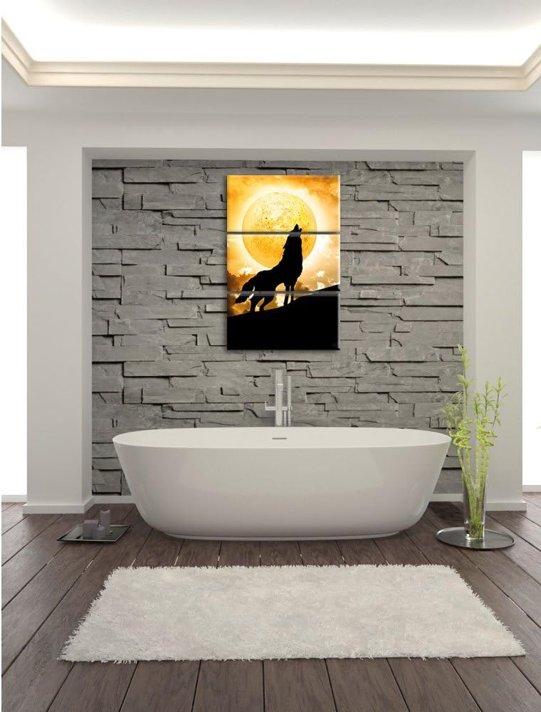 Pixxprint Wolf heult Mond an als Leinwandbild/Grösse: 3 Teilig (120x80) / Wandbild/Kunstdruck/fertig