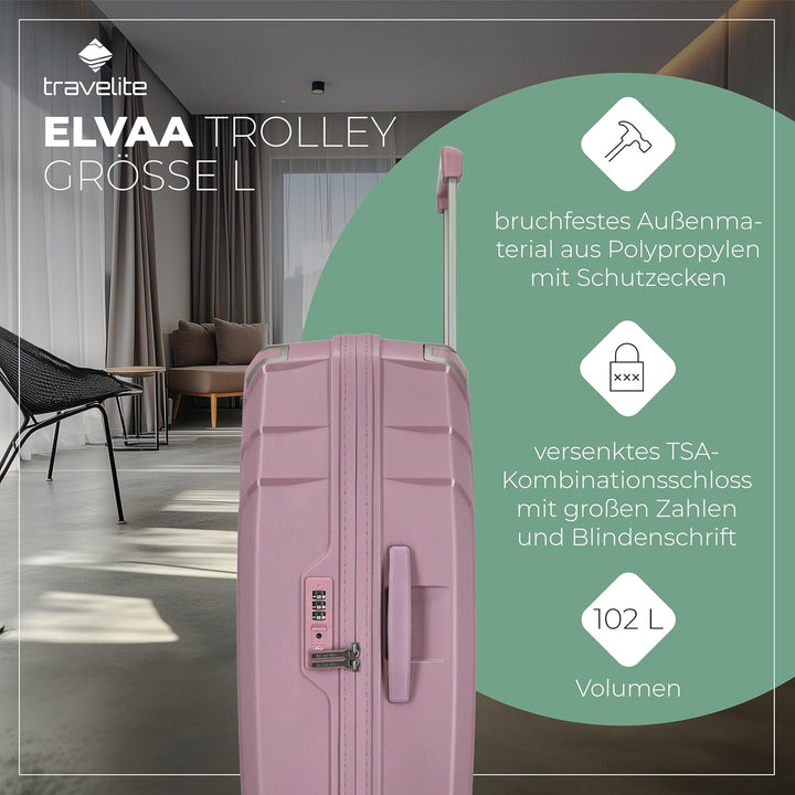 Travelite Hartschalenkoffer gross nachhaltig, 4 Rollen, ELVAA, Trolley mit recyceltem Innenfutter, T