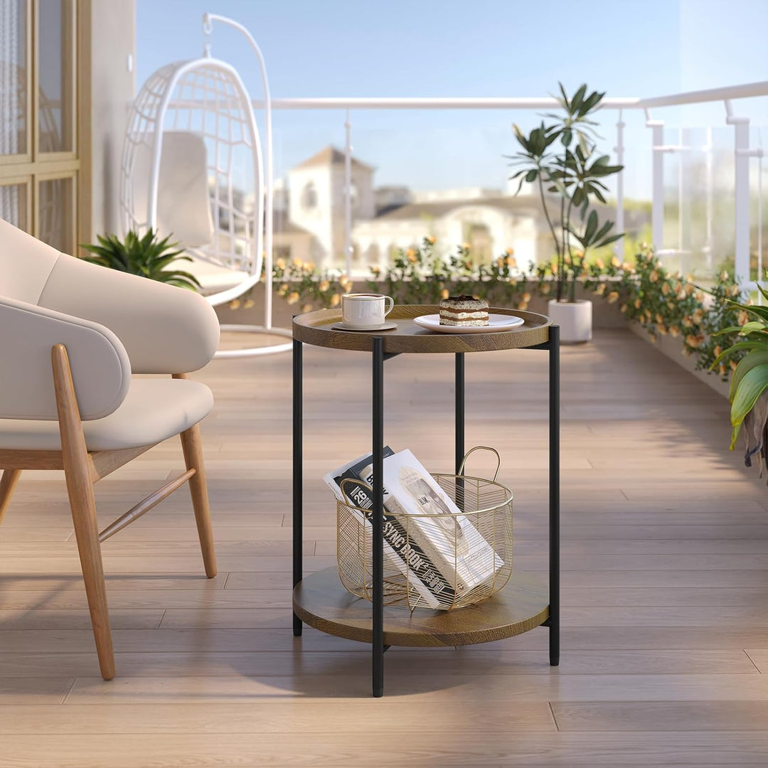 WOLTU Couchtisch rund, Beistelltisch mit 2 Ablagen, Wohnzimmertisch mit Abnehmbarer Tischplatte, Nac