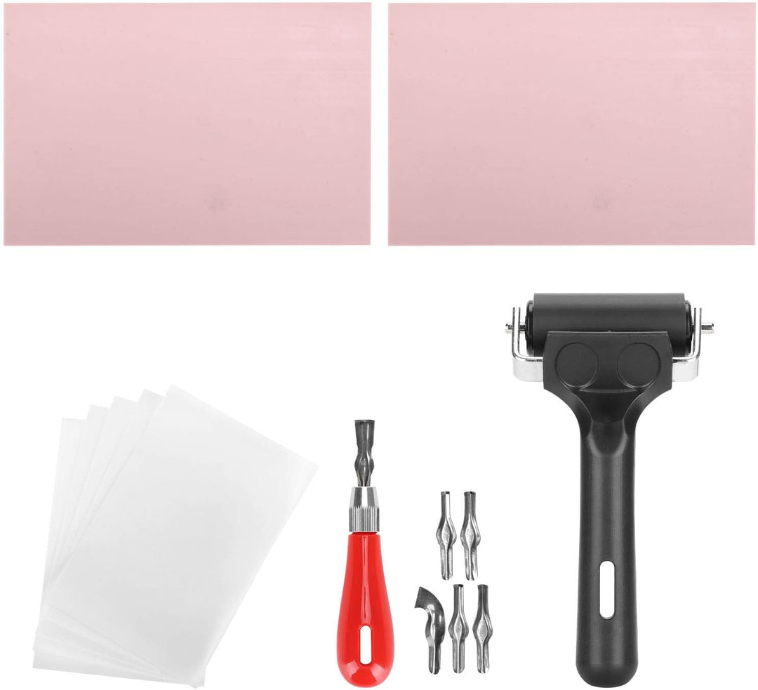 Blockdruck Starter Tool Kit mit Linoleum Schneidwerkzeug, Transparentpapier, Gummiblock, Brayer Roll