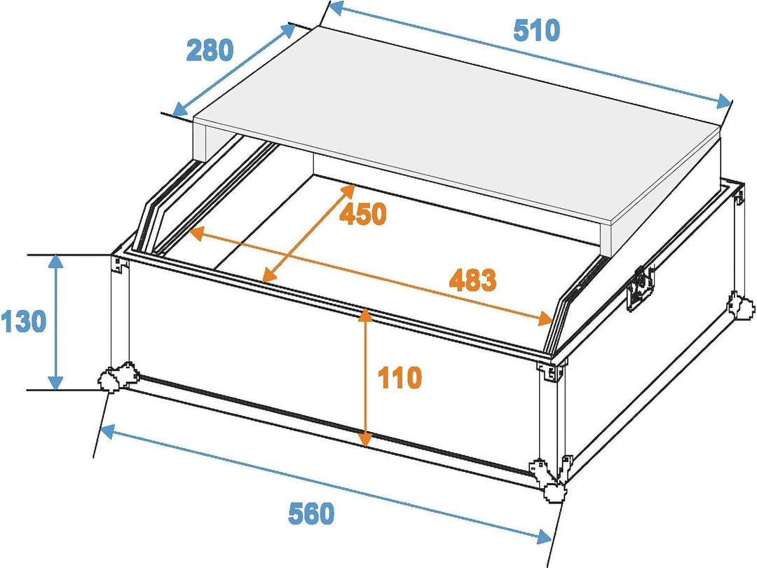 ROADINGER Mixer-Case Profi LS-19 Laptopablage sw | Flightcase für 483-mm-Geräte (19"), mit Laptopabl