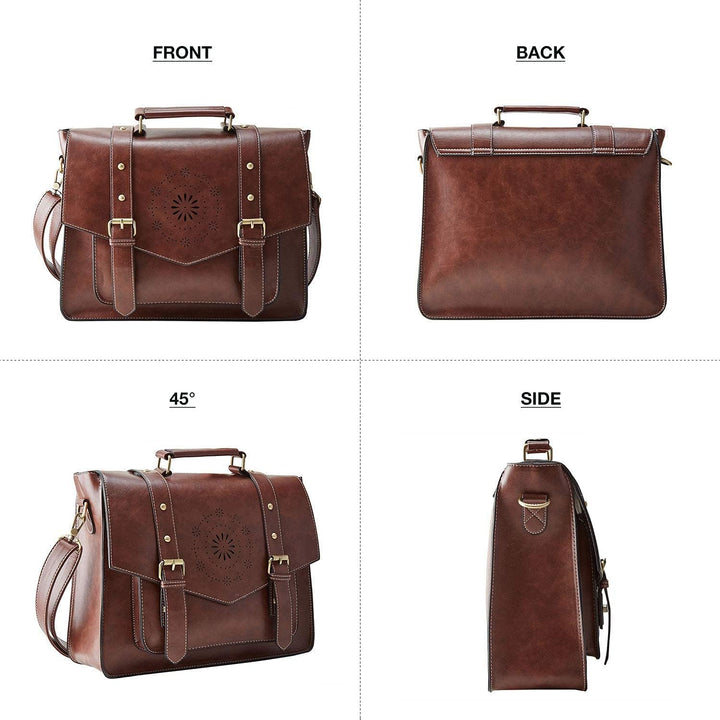 ECOSUSI Umhängetasche Damen Vintage Laptoptasche 14.7" Schultertaschen Arbeitstasche Handtasche Brau