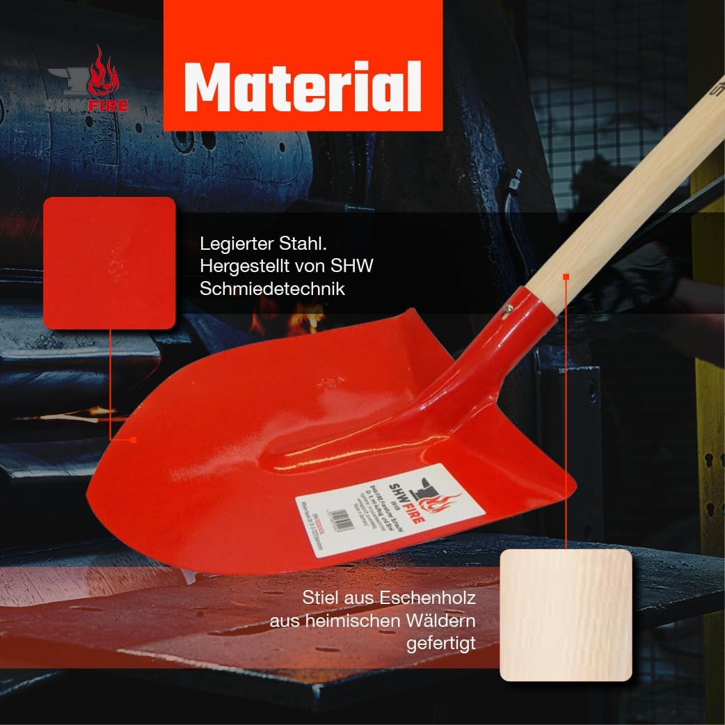 SHW-FIRE Frankfurter Schaufel aus Spezialstahl mit langem Eschenholzstiel 130cm lang Rot, Rot