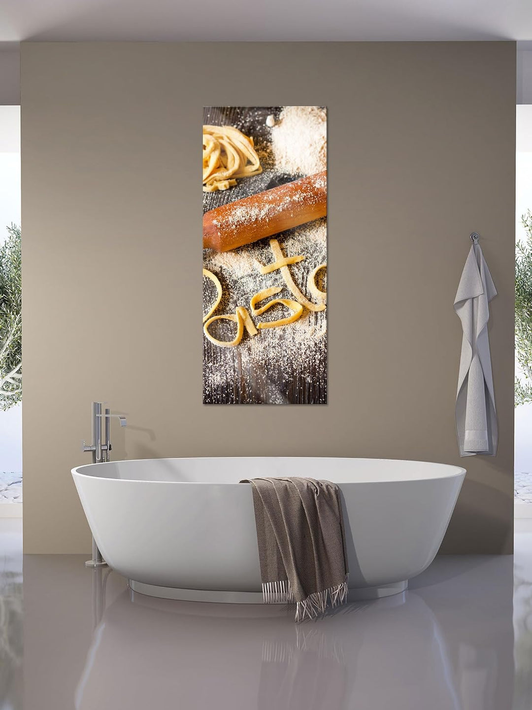 Glasbild Panorama | Wandbild aus Echtglas | Frische Nudeln Pasta Italia | 100x40 cm | inkl. Aufhängu