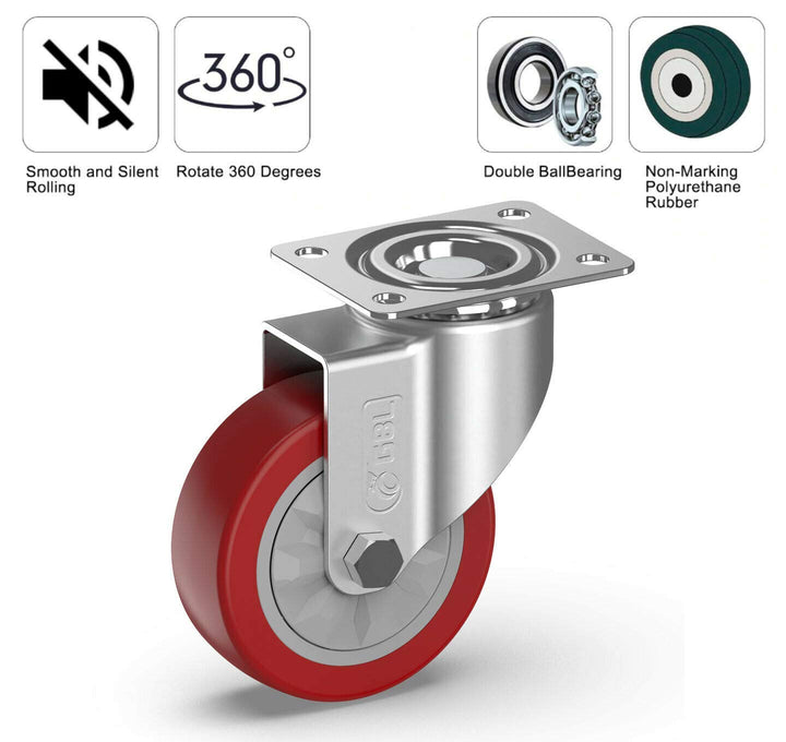 GBL Möbelrollen Schwerlast + Schrauben - 100mm 600KG - 4 Lenkrollen gross ohne Möbel Bremse - keine