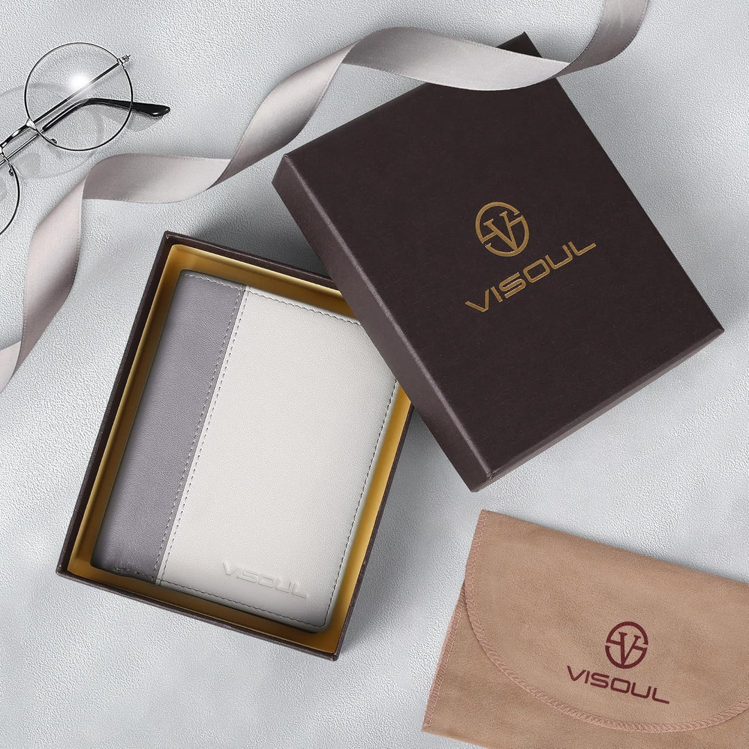 VISOUL Echt Leder Geldbörse Herren mit RFID Schutz Portemonnaie Gross mit Münzfach 10 Fächer Echtled