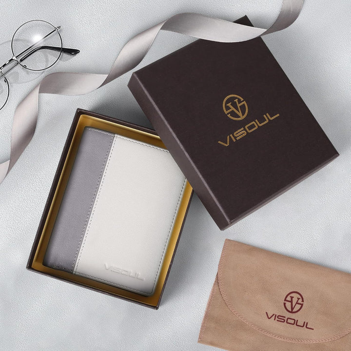 VISOUL Echt Leder Geldbörse Herren mit RFID Schutz Portemonnaie Gross mit Münzfach 10 Fächer Echtled