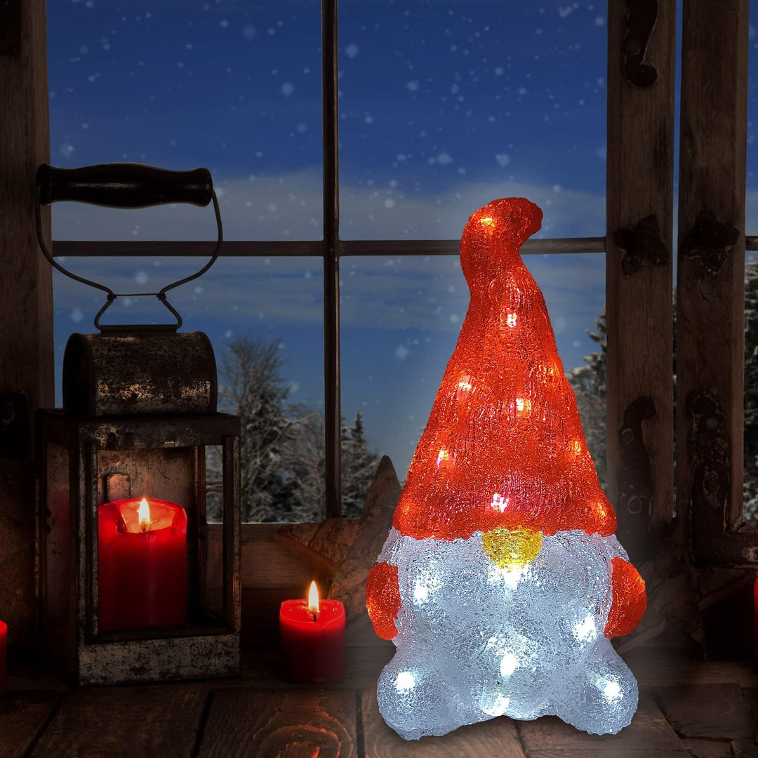 Deuba LED Acryl Figur Wichtel 29,5cm Gross Innen Aussen Weihnachtsdeko beleuchtet Weihnachten Deko I