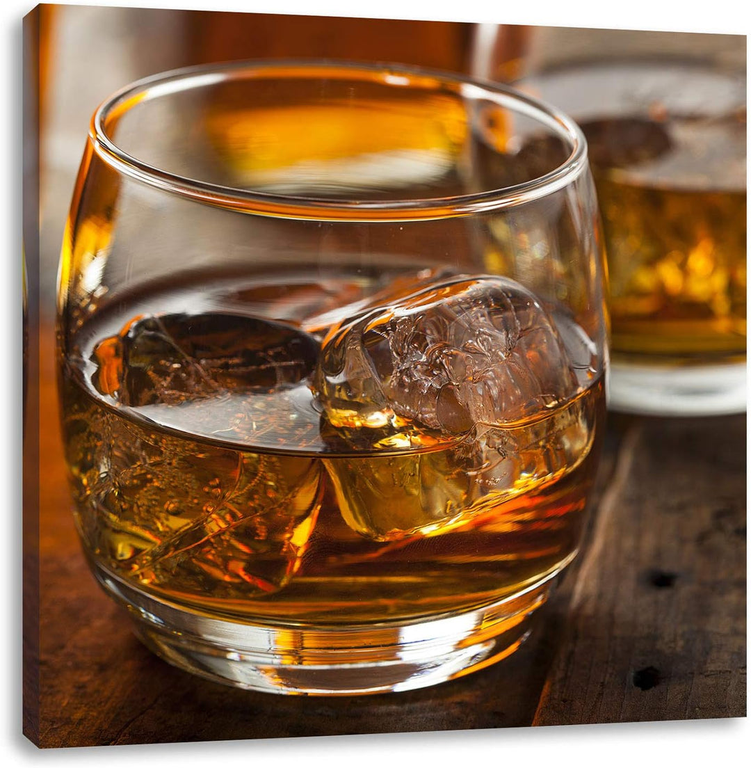 Goldgelber Whiskey , Format: 70x70 auf Leinwand, XXL riesige Bilder fertig gerahmt mit Keilrahmen, K