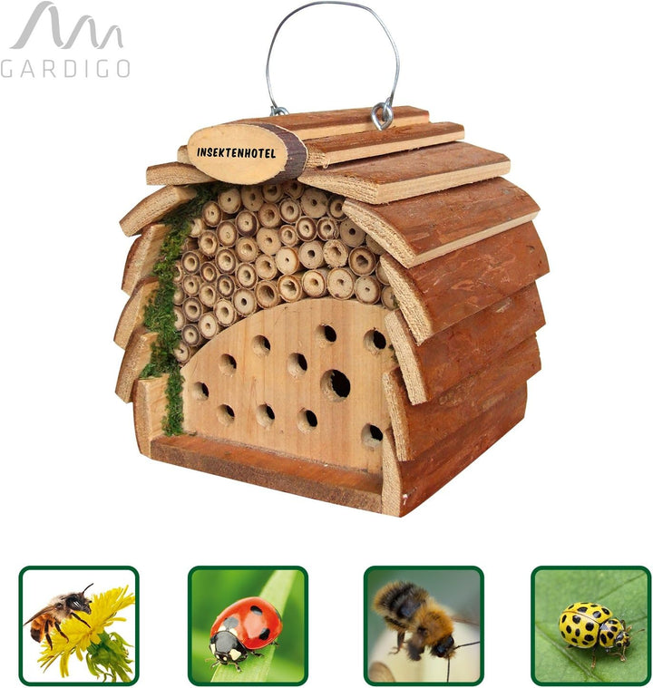 Gardigo Insektenhotel für Bienen und Marienkäfer aus Holz | Nistkasten zum Aufhängen für Garten und