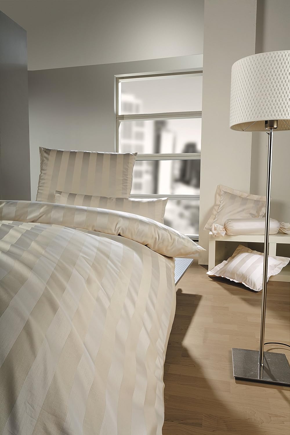 Curt Bauer Damast Bettwäsche Como beige Kissenbezug einzeln 80x80 cm Beige, Kissenbezug einzeln 80x8