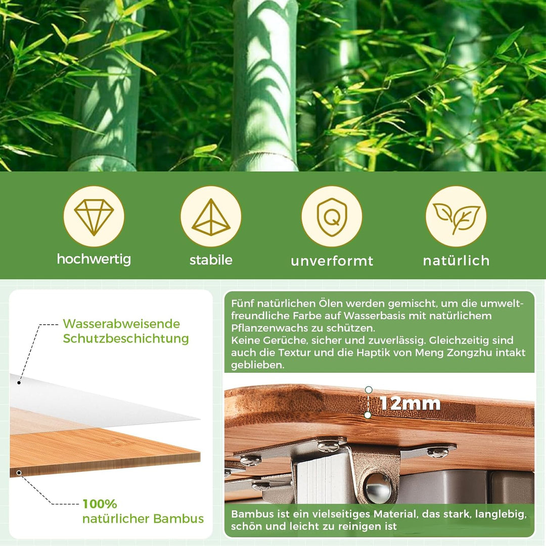 KingCamp Falten Bambus Campingtisch Klapptisch Verstellbare Höhe Aluminiumrahmen für Outdoor Camping