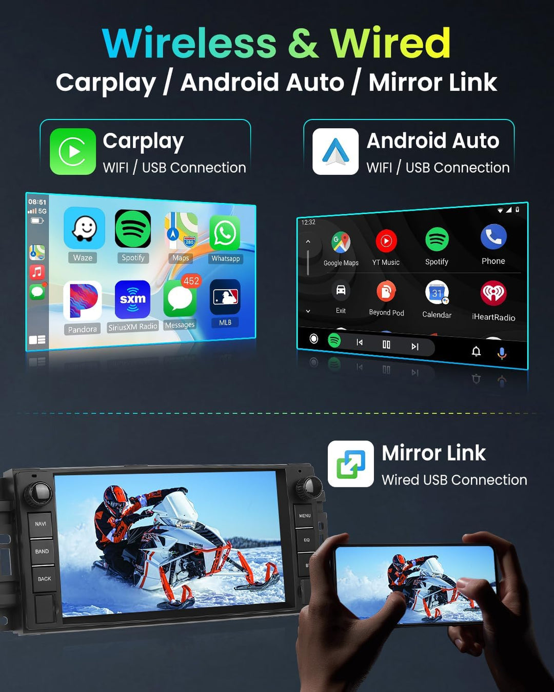4G+64G Wireless Carplay Android Autoradio für Jeep Wrangler Compass Grand Cherokee/Chrysler 300C/Dod