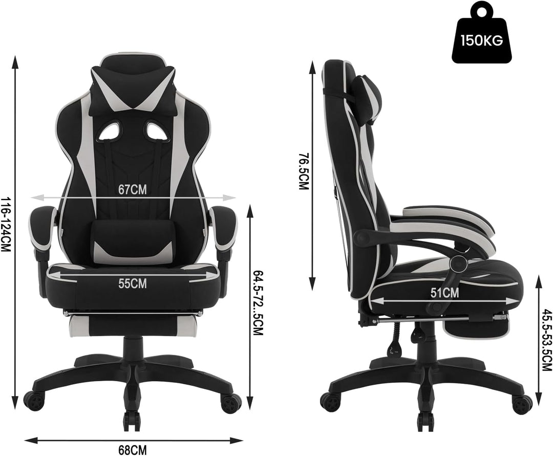 WOLTU Gaming Stuhl Stoff Atmungsaktiv Bürostuhl Gaming Chair Ergonomisch mit Lendenkissen, Gamer Stu