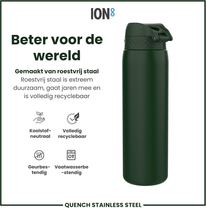 Ion8 1 Liter Edelstahl Trinkflasche, Auslaufsicher, Einhandöffnung, Sichere Verriegelung, Spülmaschi