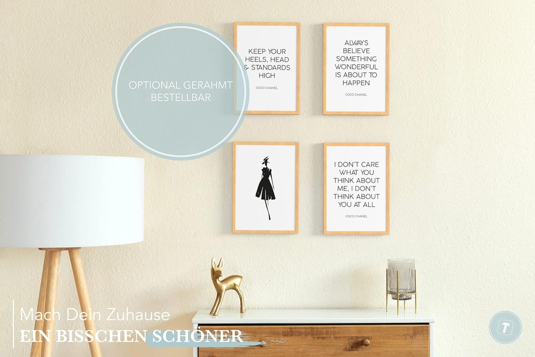 Papierschmiede® Premium Spruchposter Set 4er 50x70 cm (B2), Motiv: Coco Heels, Fashion Quote, Poster