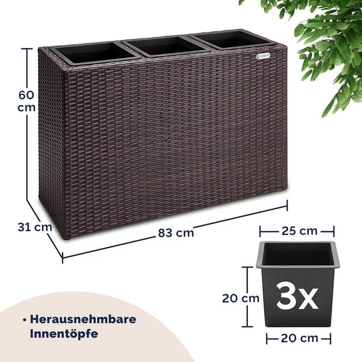 Casaria® Blumenkasten 3 Innentöpfe Polyrattan Herausnehmbar Wasserablauf Outdoor Rechteckig Pflanzka