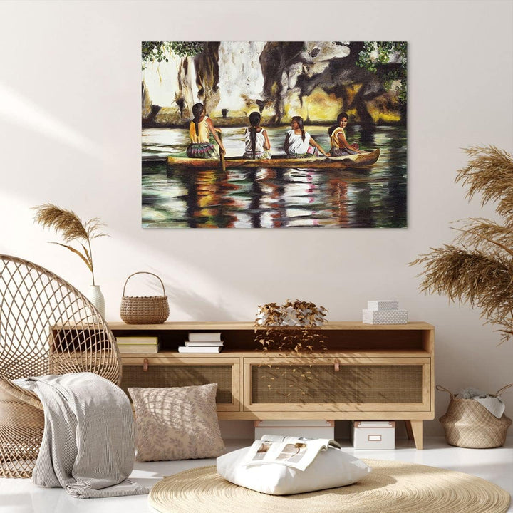 Bilder auf Leinwand 100x70cm Leinwandbild mit Rahmen Frau Wasser Boot Gross Wanddeko Bild Schlafzimm
