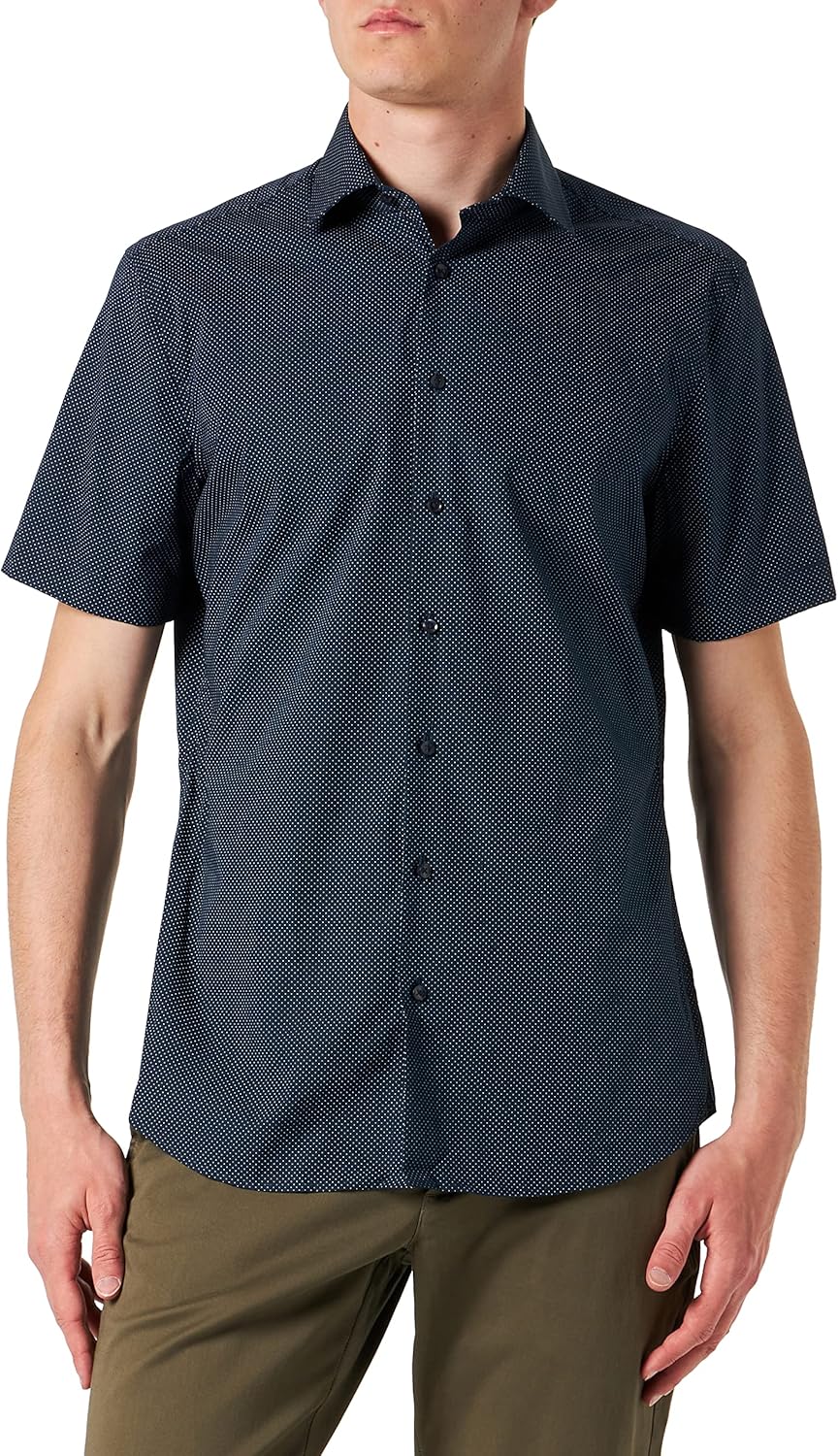 Seidensticker Herren Shaped Fit Kurzarm Hemd Shirt 38 Dunkelblau, 38 Dunkelblau