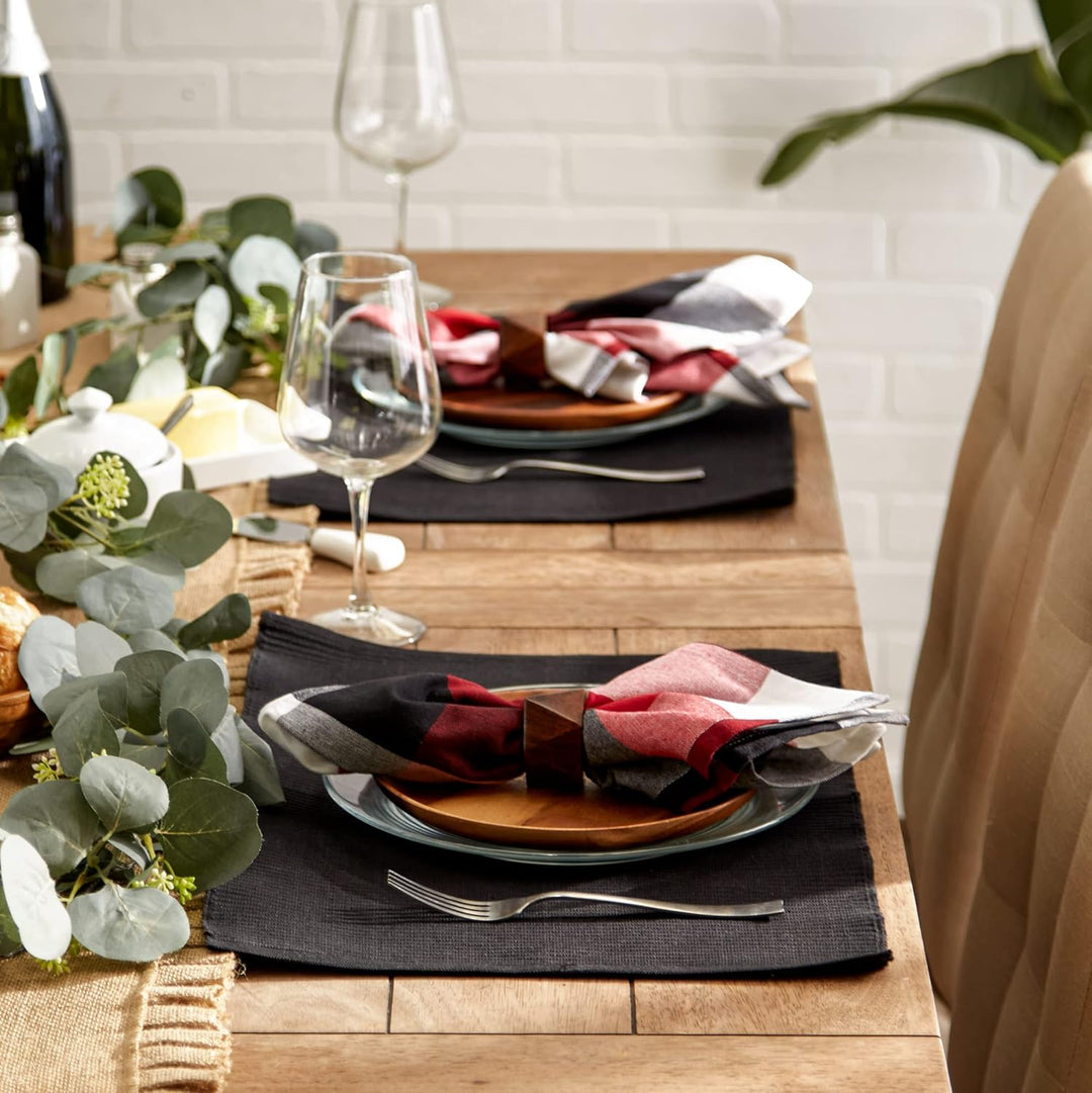 DII Basic Everyday Tischset aus 100% Baumwolle, gerippt, 33 x 48 cm, Schwarz, 6 Stück, Schwarz