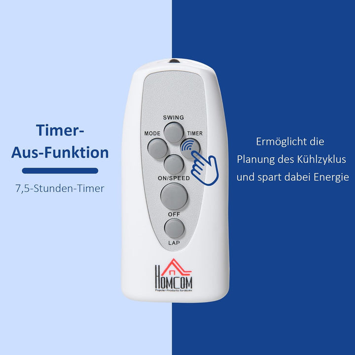 HOMCOM Standventilator 138 cm Ventilator mit 7,5h Timer Fernbedienung höhenverstellbarer Lüfter mit