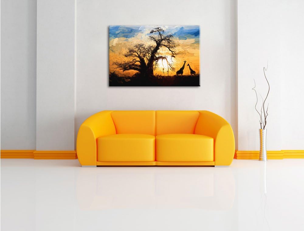 Pixxprint Zwei Giraffen in der Wüste als Leinwandbild/Grösse: 100x70 cm/Wandbild/Kunstdruck/fertig b