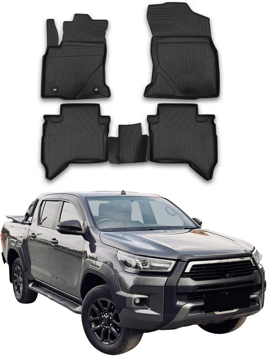 Auto Fussmatten Gummimatten kompatibel mit Toyota Hilux 2015-2021 - 3D Matte Schmutzfangmatte Wasser
