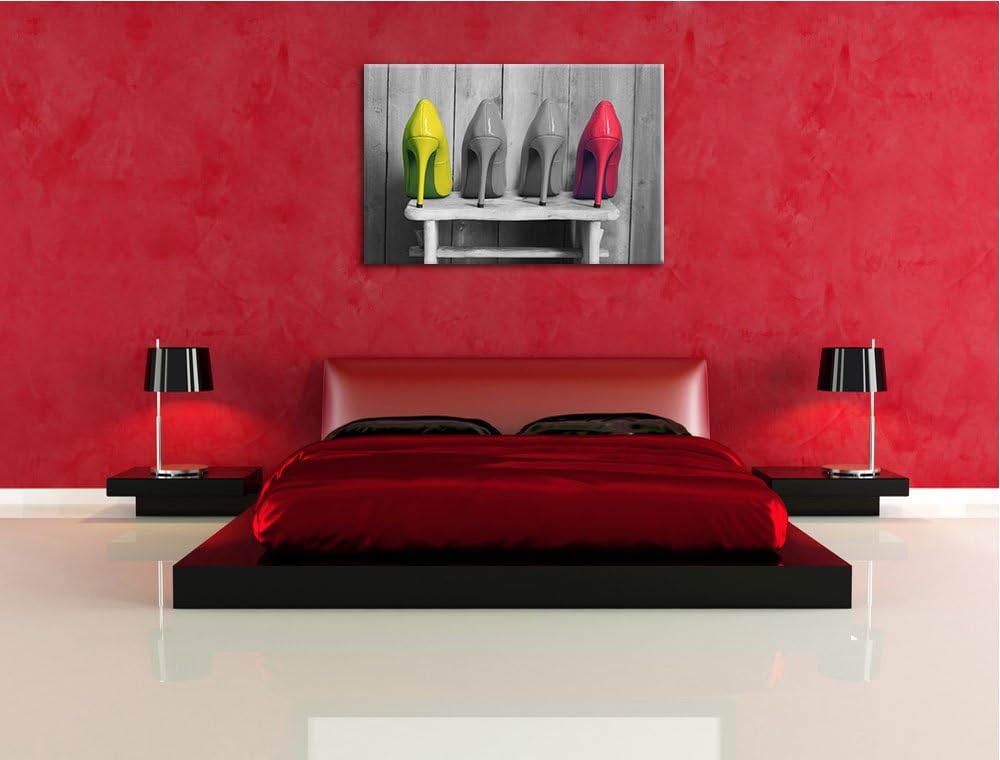 High Heels auf Hocker schwarz/weiss Format: 100x70 auf Leinwand, XXL riesige Bilder fertig gerahmt m