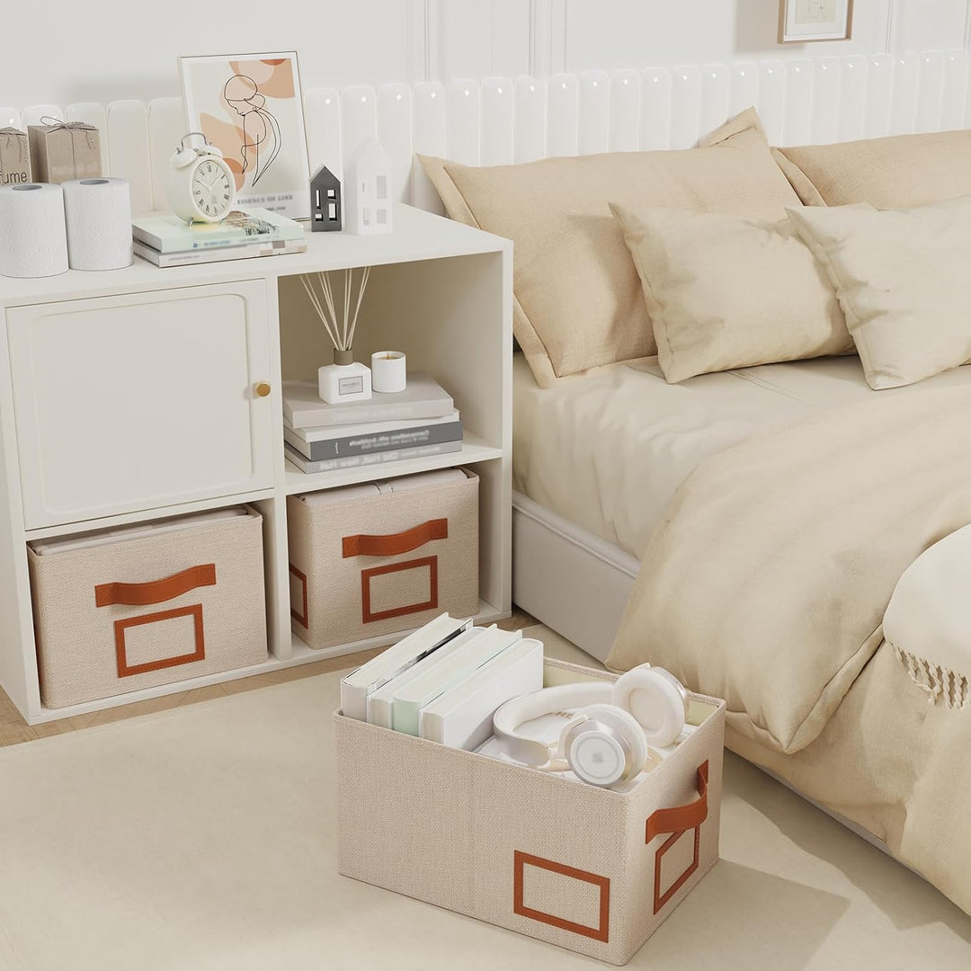 OUTBROS 3 Stück Aufbewahrungsboxen Stoff, Faltbare Aufbewahrungskiste Organizer mit Griff, Gross Auf