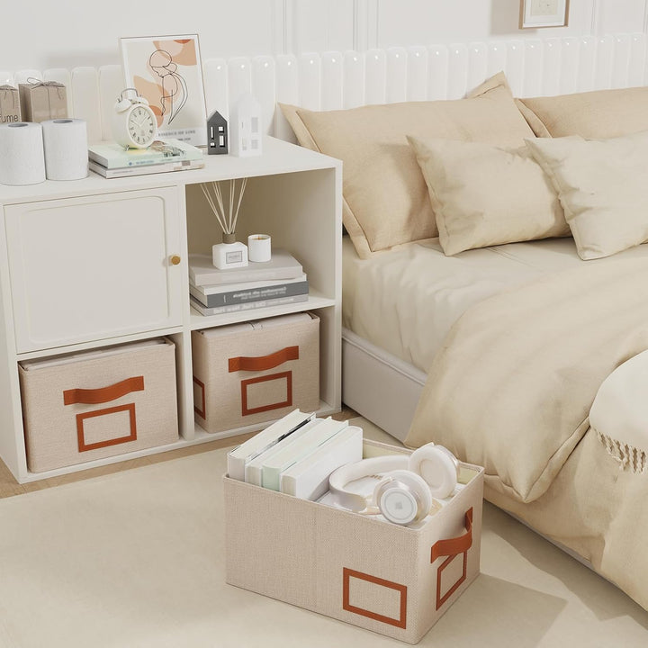 OUTBROS 3 Stück Aufbewahrungsboxen Stoff, Faltbare Aufbewahrungskiste Organizer mit Griff, Gross Auf