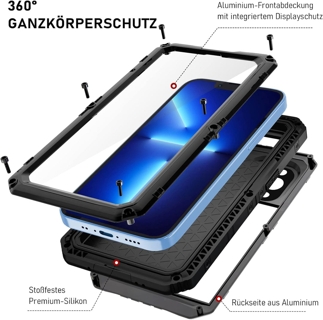 Beeasy für iPhone 13 Pro Max Wasserdicht Outdoor Hülle (6,7"), Stossfest Panzerhülle Militär 360 Gra