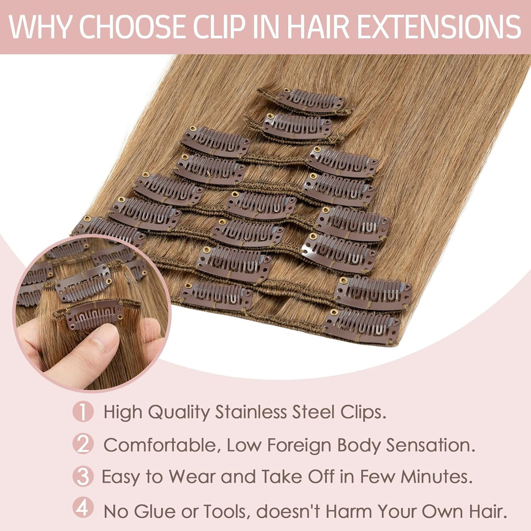 Silk-co Echthaar Clip In Extensions 8 Tressen 18 Clips 60g, Karamellblond Hair Extensions, Remy Echt