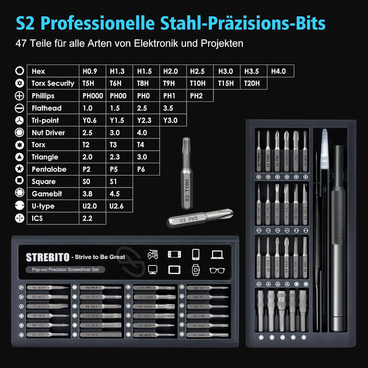 STREBITO Micro Schraubendreher Set 50 in 1 Präzisionsschraubendreher Set, Elektronik Werkzeugsatz Sc